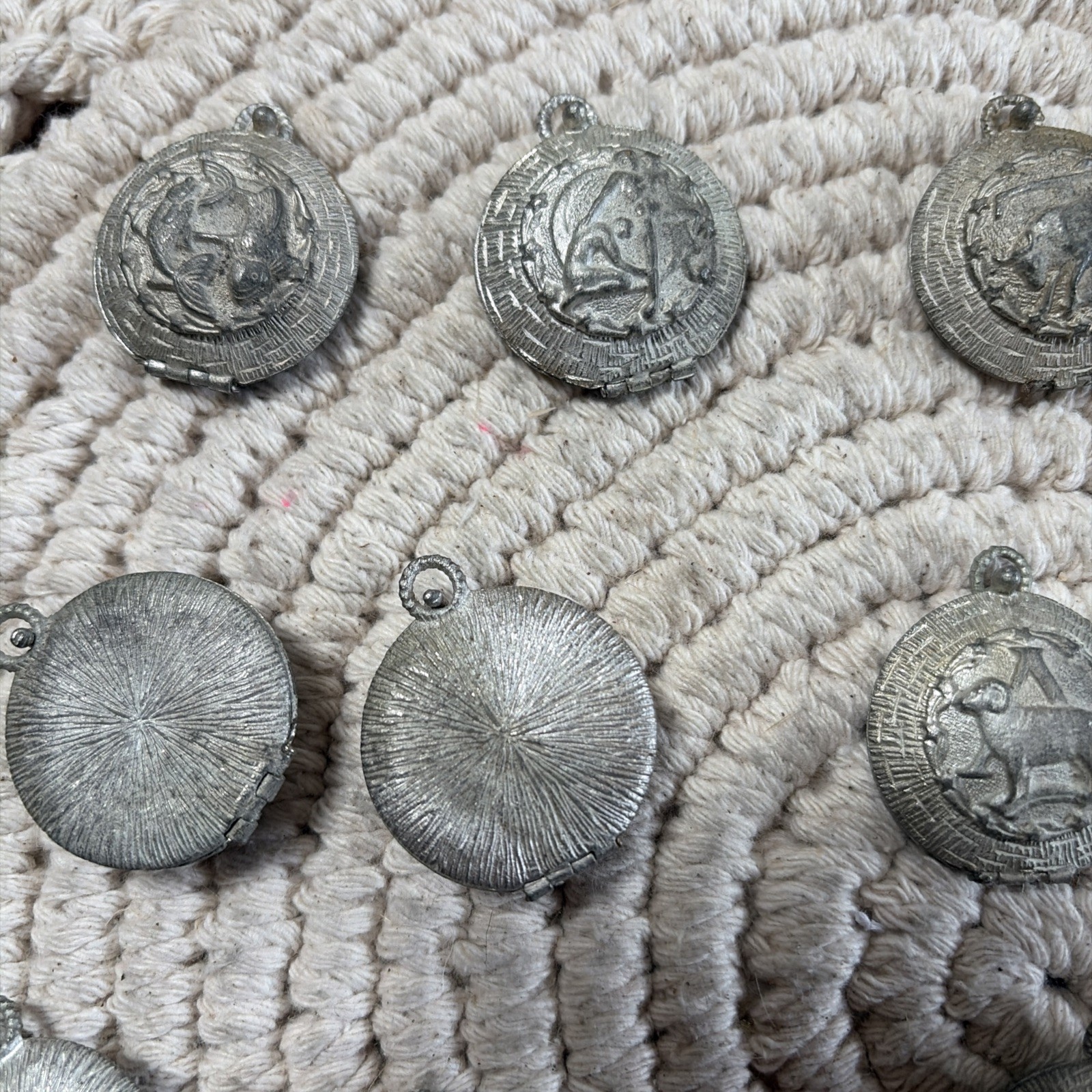 Vntg Zodiac Astrology Signs Silver Pewter Metal Pendant Charm Locket 25 Pcs Set