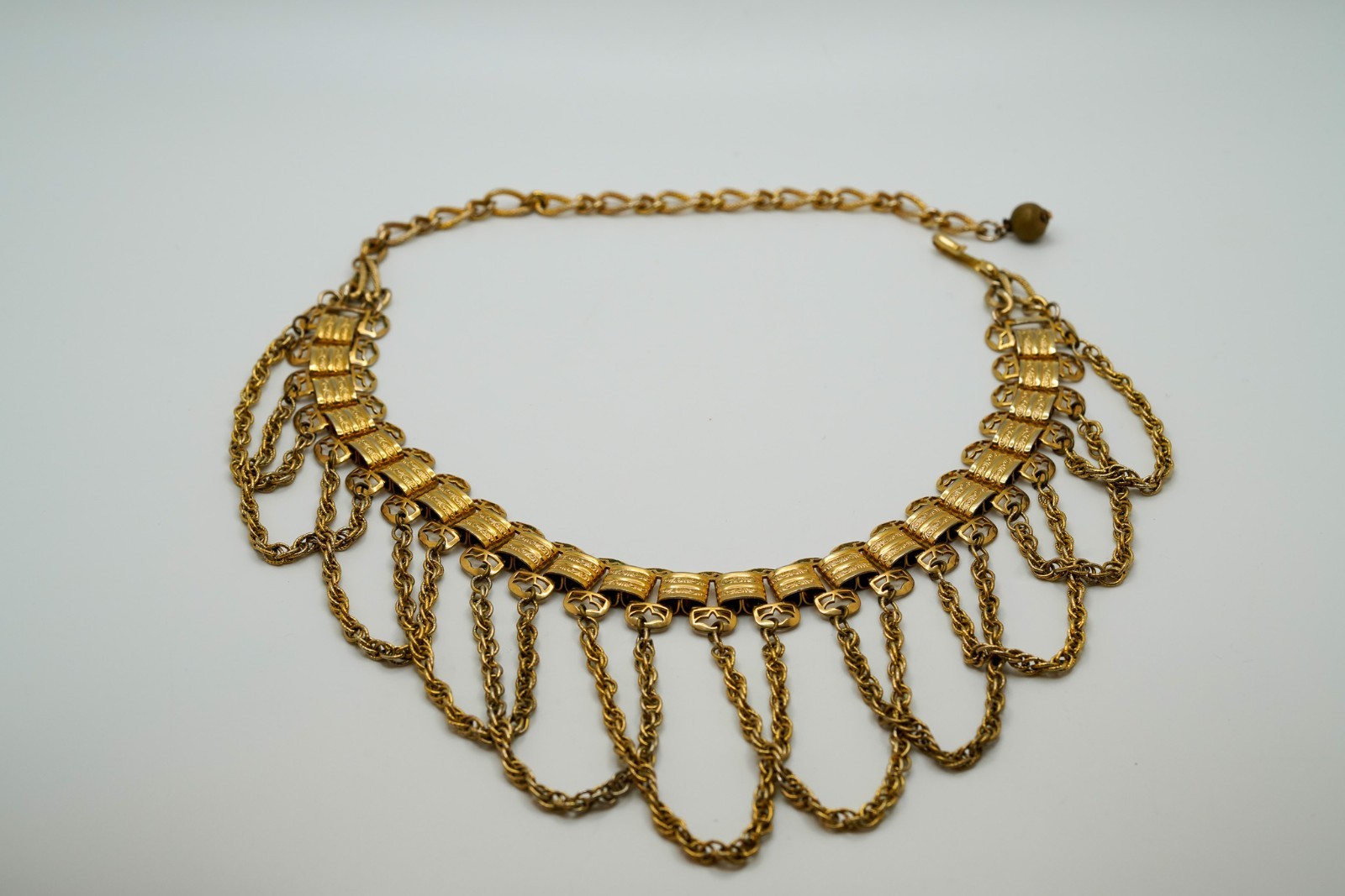 Antique Gold Tone Bib Chain Statement Necklace 13″-19″ JB33