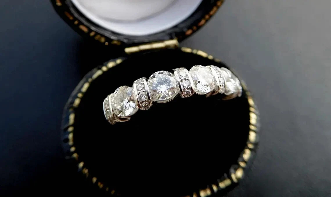 Art Deco Style Lab Created Diamond Anniversary Wedding 14K White Gold FN Ring
