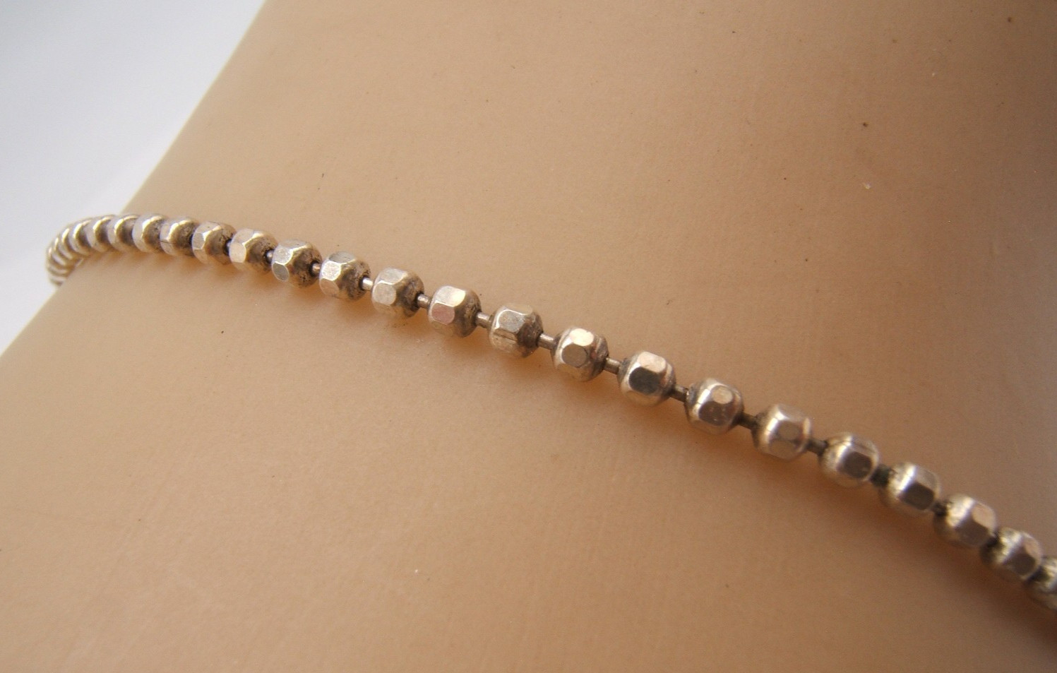 VTG STERLING SILVER BALL CHAIN ANKLE BRACELET ITALY SIGNED AGI 9 1/4”