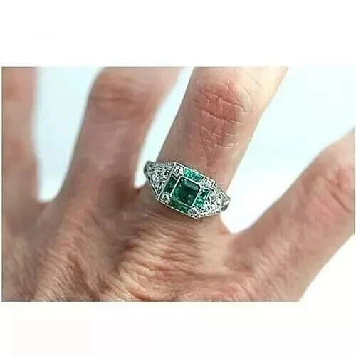 Elegant Art Deco Style Asscher Lab Created Diamond 925 Silver Engagement Ring