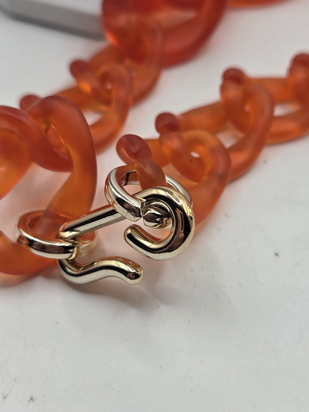 Iris Apfel Inspired Neon Orange Resin/Acrylic Chain Choker Necklace 20″L