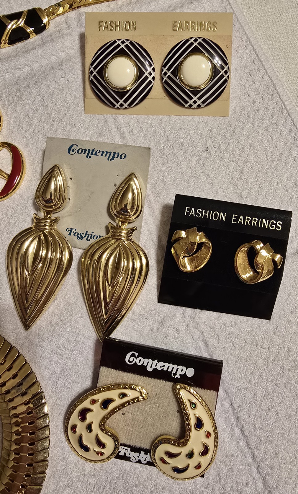 Contempo Fashions Lot 4 Necklaces, 9 Earrings, 1980s Vintage Retro Jewelry, NOS