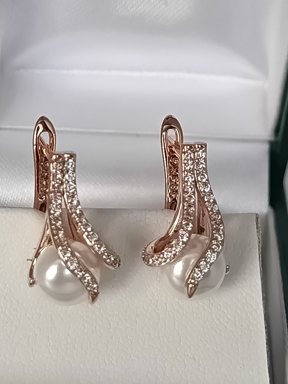 Vintage 1990-s 14 Ct Rolled Gold Pearls / Zircons Earrings – Hallmarked 585 RG