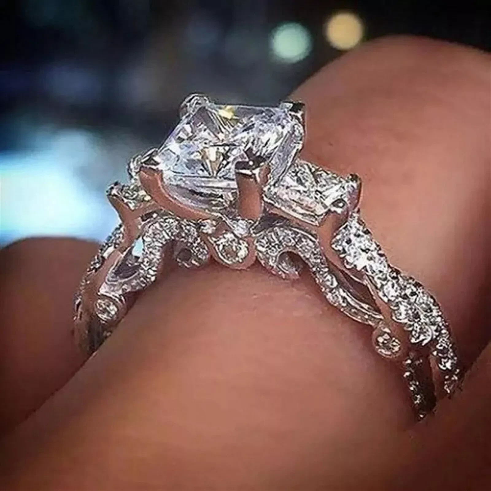 1.75Ct Princess Lab Created Diamond 14K White Gold Finish Anniversary Gift Ring