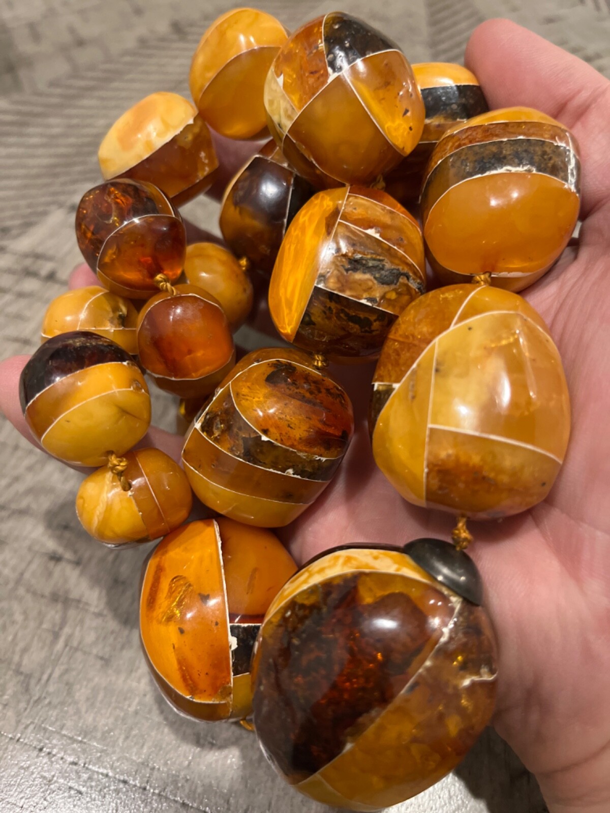 OLD massive butterscotch baltic amber cobblestone-work 26.5″ necklace 062024eH@