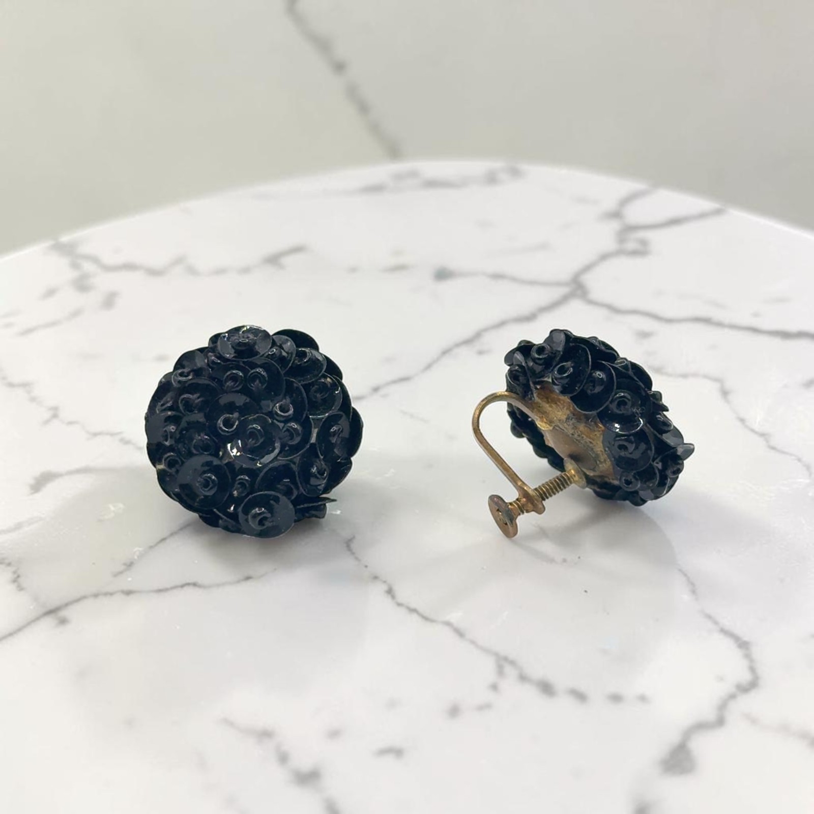 Vintage Black Sequin and Seed Bead Earrings