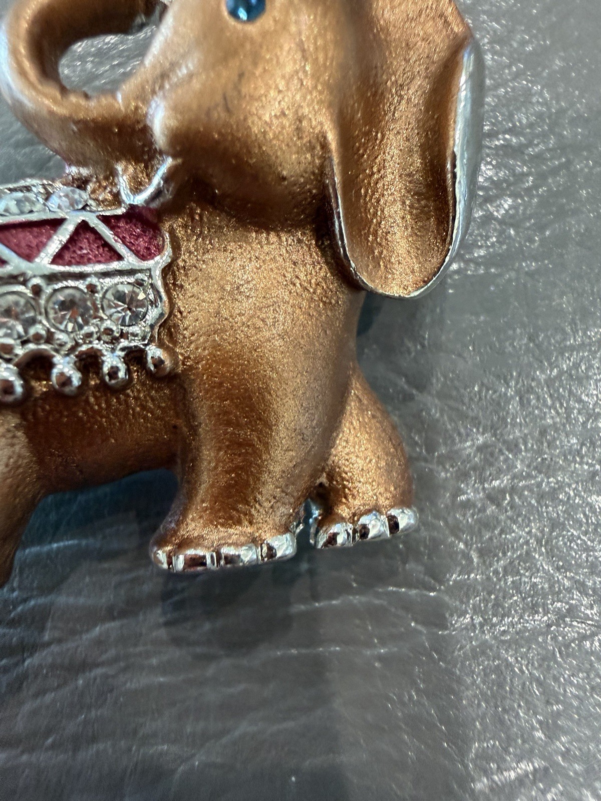Vintage Silvertone Brown Rhinestone Elephant Brooch Pin