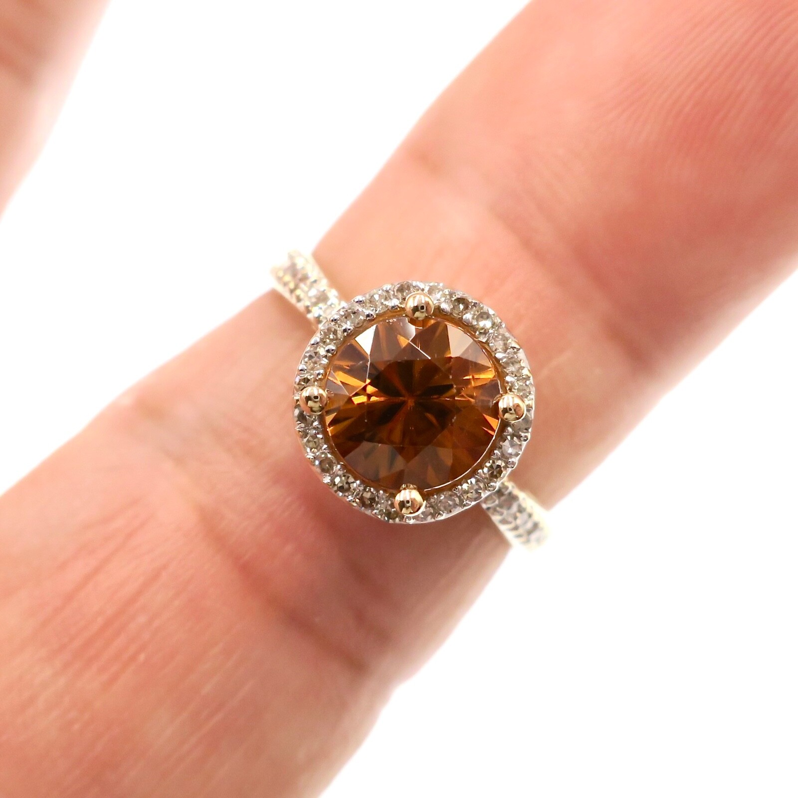 14k Solid Yellow Gold Natural Orange Zircon and Diamond HALO Ring Size 6