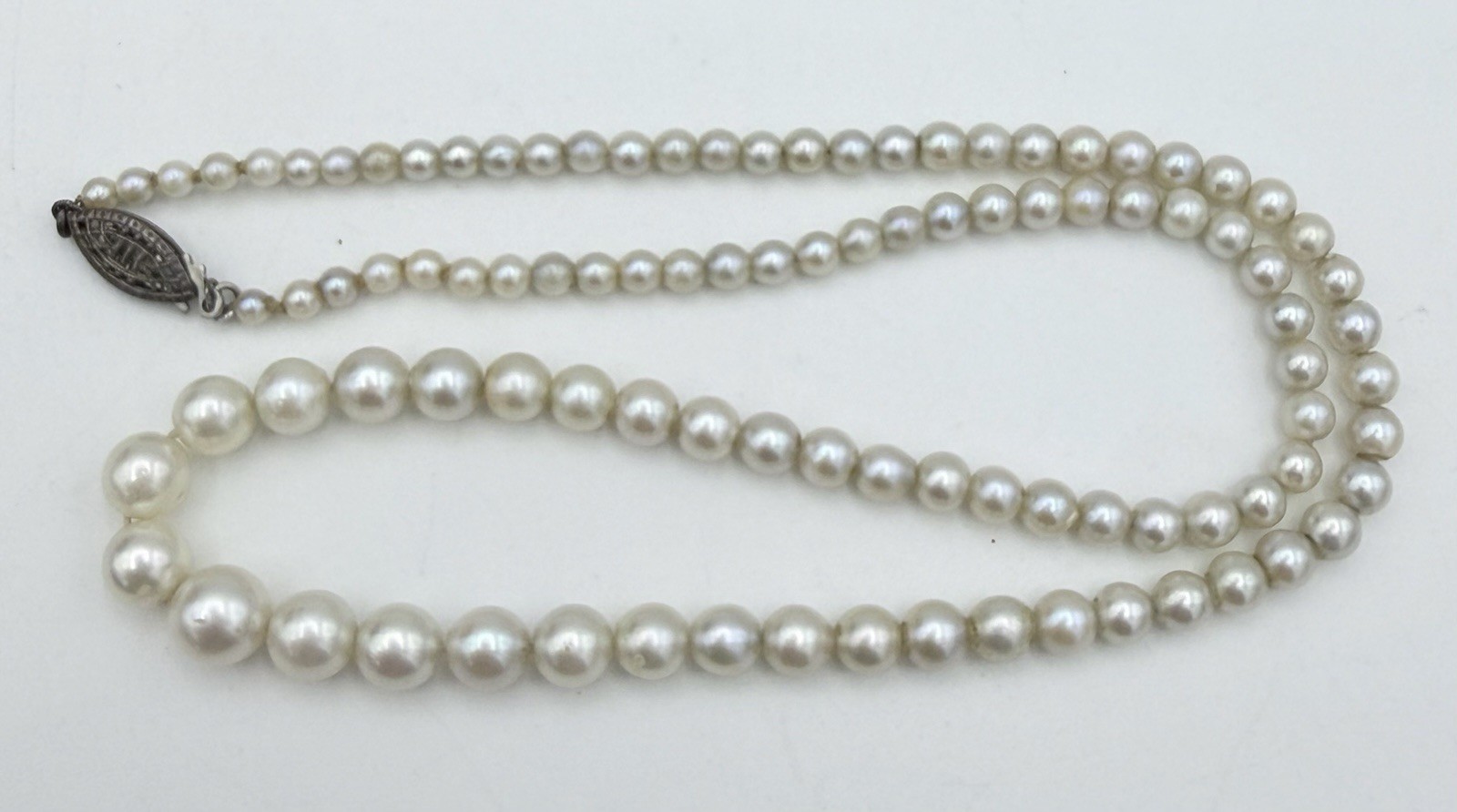 REGISTERED HELLER CULTURED PEARL NECKLACE GRADUATED 3-7 MM STERLING CLASP 17″