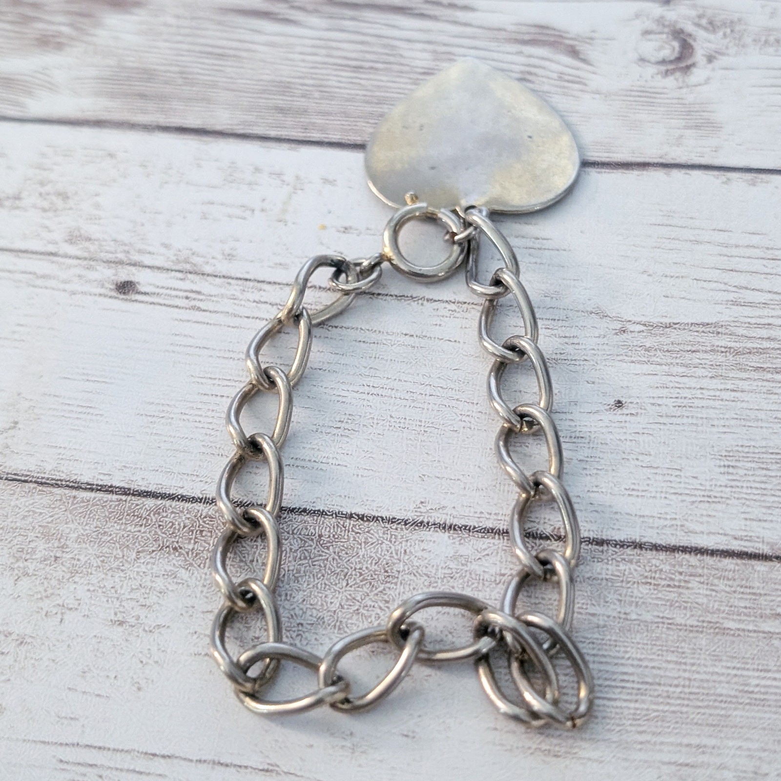 Vintage Bracelet with Heart Charm – Heavy Discoloration and Multiple Marks