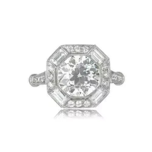 Vintage Art Deco 2.4CT Lab Created Diamond Ring Octagon Baguette Halo 925 Silver