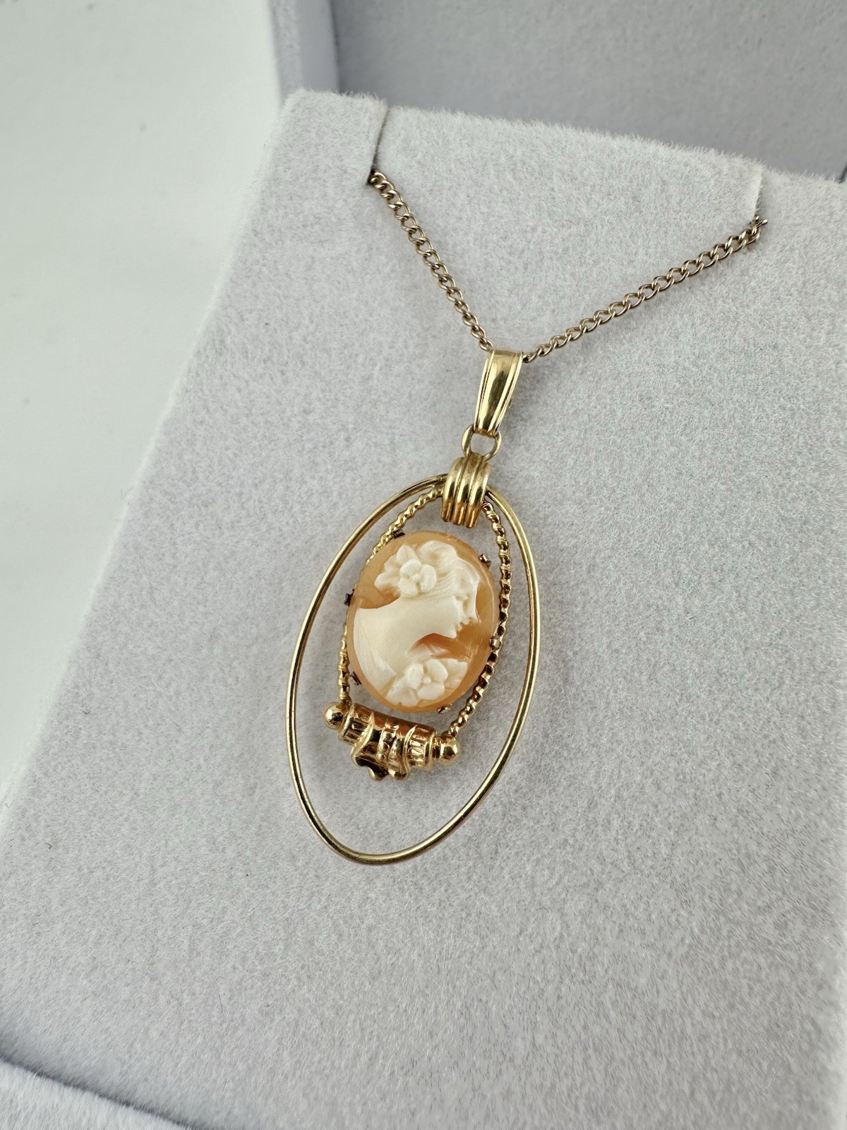 Antique Old VTG 12k Gold Filled Van Dell Cameo Pendant Necklace 20” Signed Read