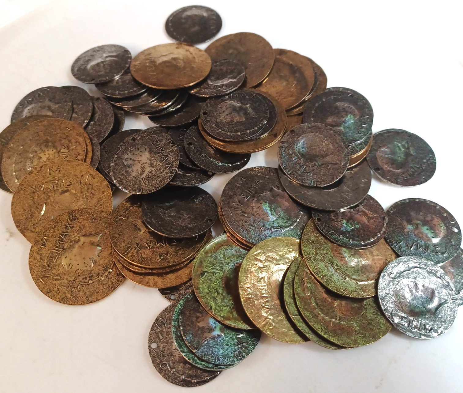Vintage Large/Medium Gold/Silvertone Etched/Hammered Roman Coins