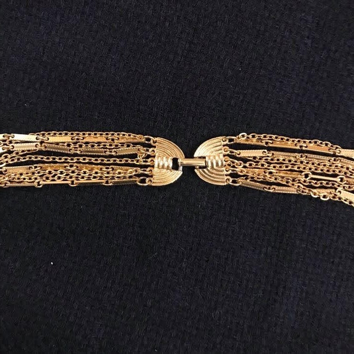 Vintage Gold Tone Mixed Chain Multi-Strand Layered Statement Choker Retro