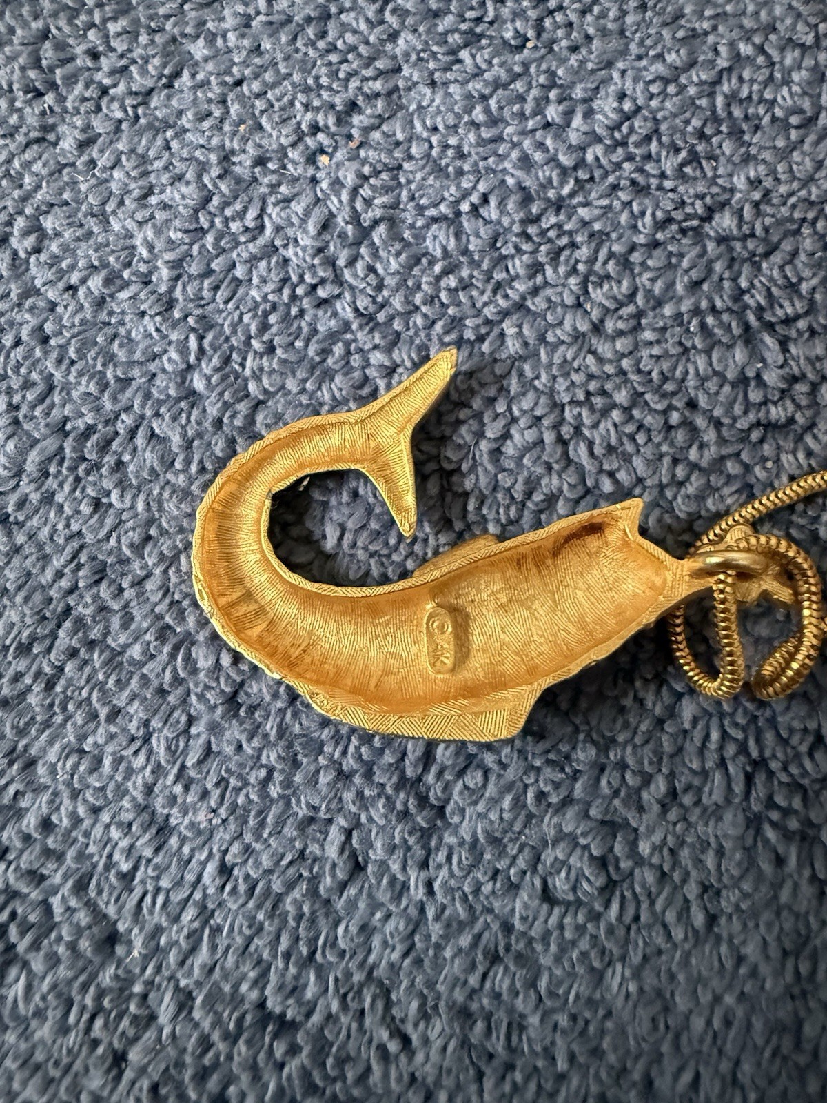Vintage 1990s Anne Klein Necklace Matte Gold Tone Koi Fish With Pearl Eye & Mout