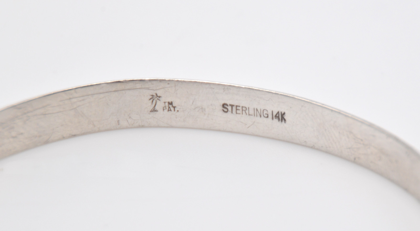 Sterling Silver & 14K Gold Hook Bangle Bracelet 15.88 Grams TM Pat Signature