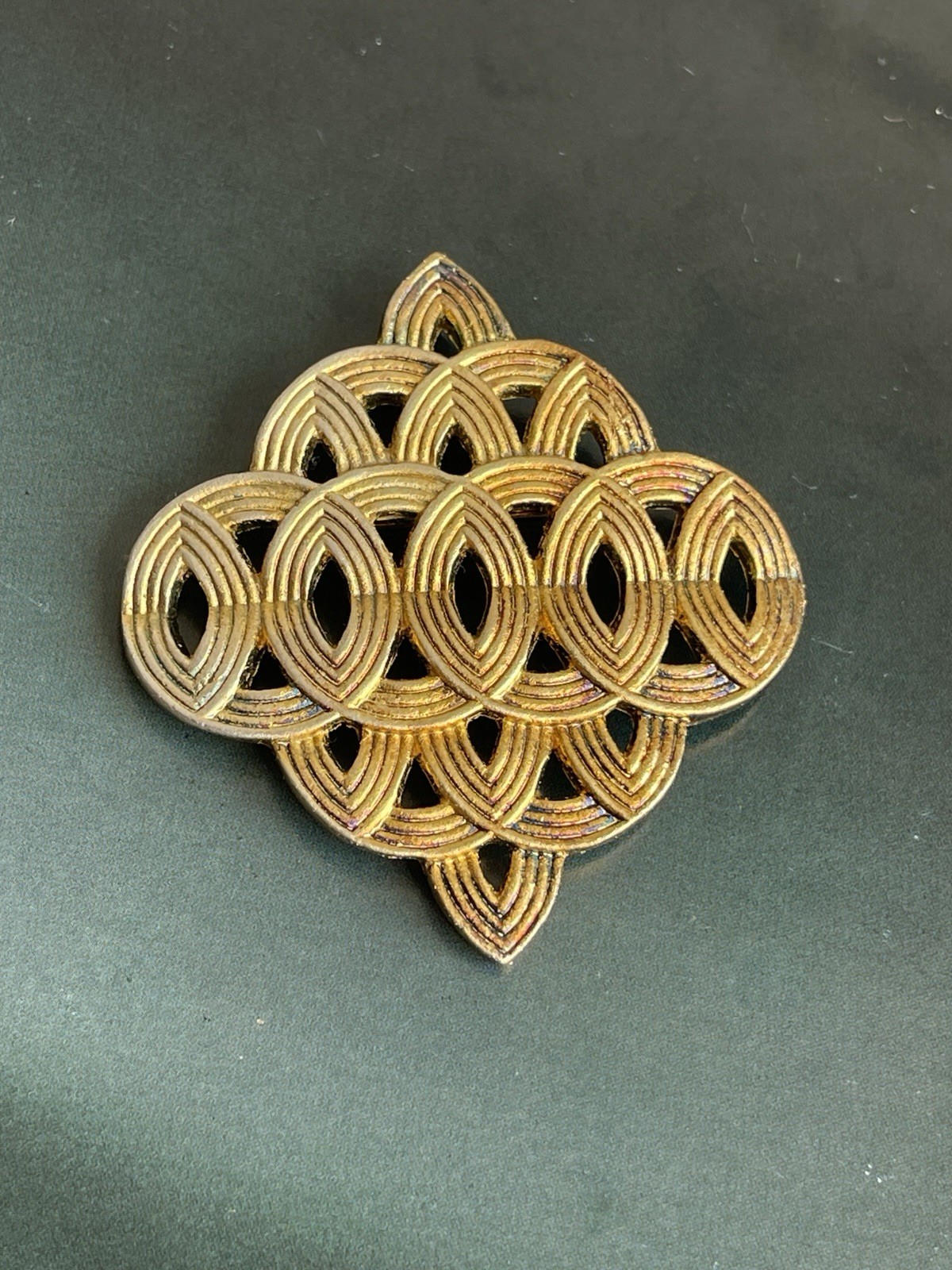 Vintage Signed Lanvin Paris gold tone geometric brooch