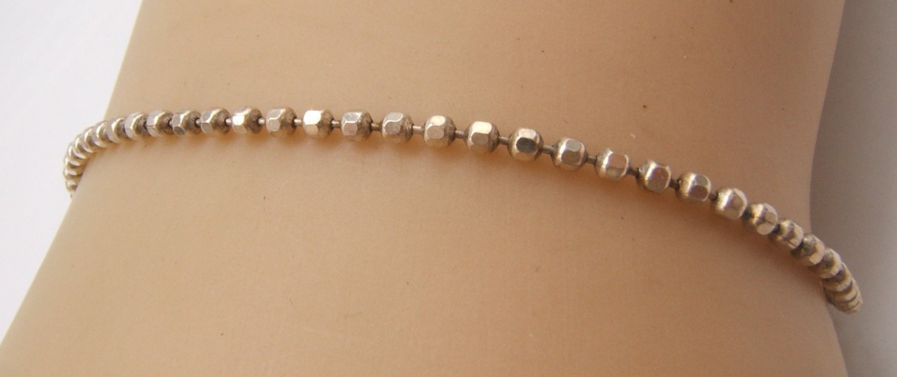 VTG STERLING SILVER BALL CHAIN ANKLE BRACELET ITALY SIGNED AGI 9 1/4”