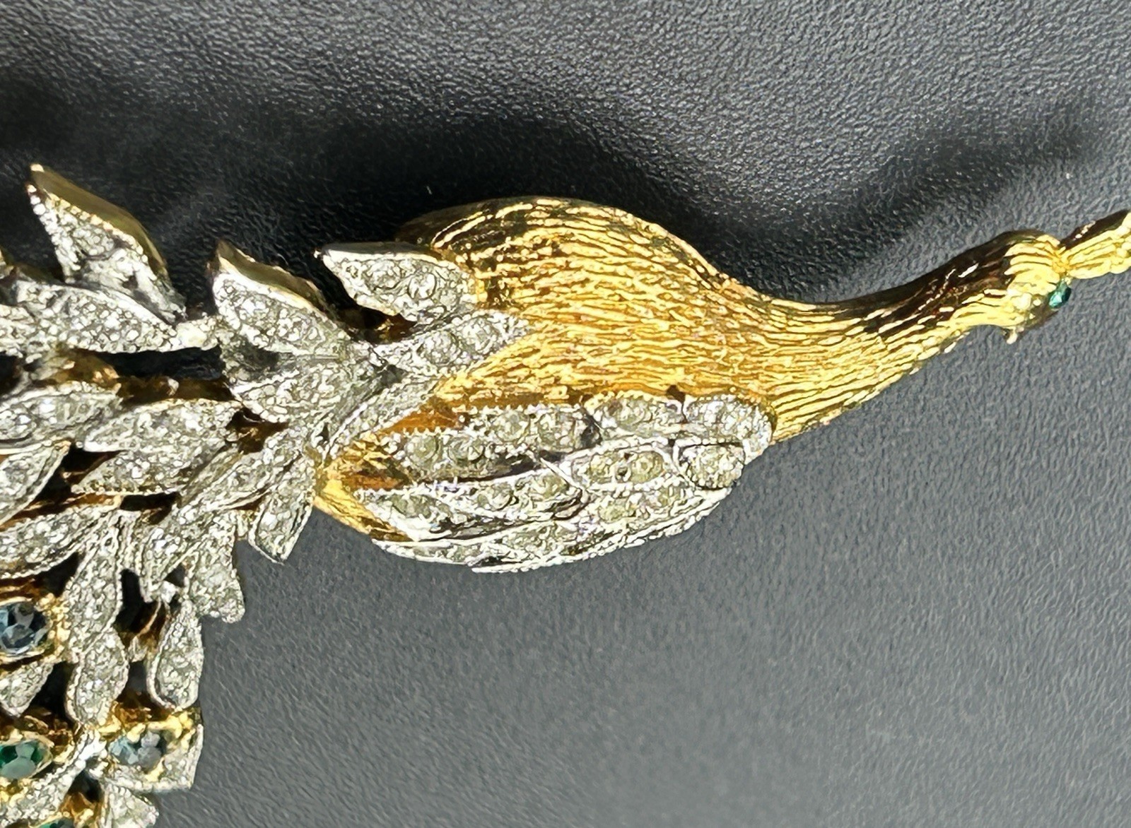 Designer (Panetta?) Signed Pave Rhinestone Peacock Brooch