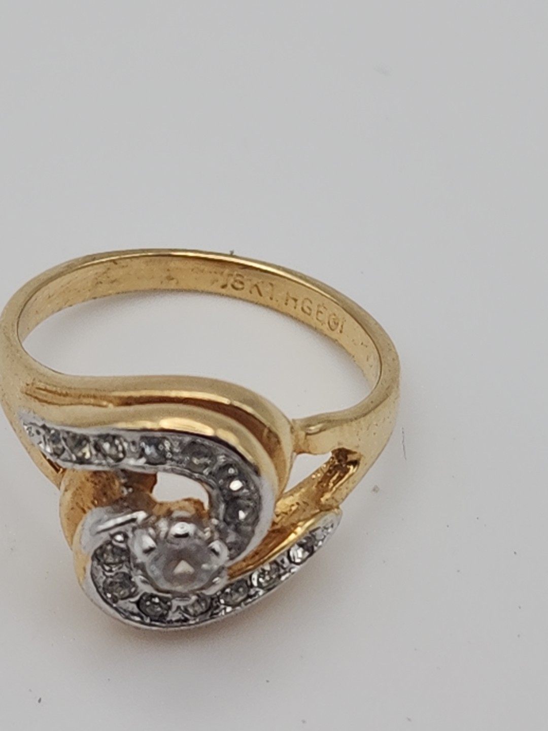 18KT HGE Yellow Gold Plated Swirl CZ Accent Cocktail Engagement Vintage Ring…