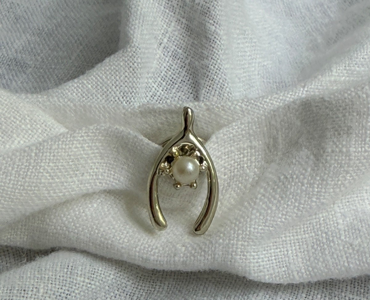 vintage silver tone lucky equestrian horseshoe and faux pearl pin with pin back