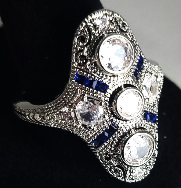 Vintage Art Deco Style Filigree Cubic Zircon Lab Created Engagement Wedding Ring