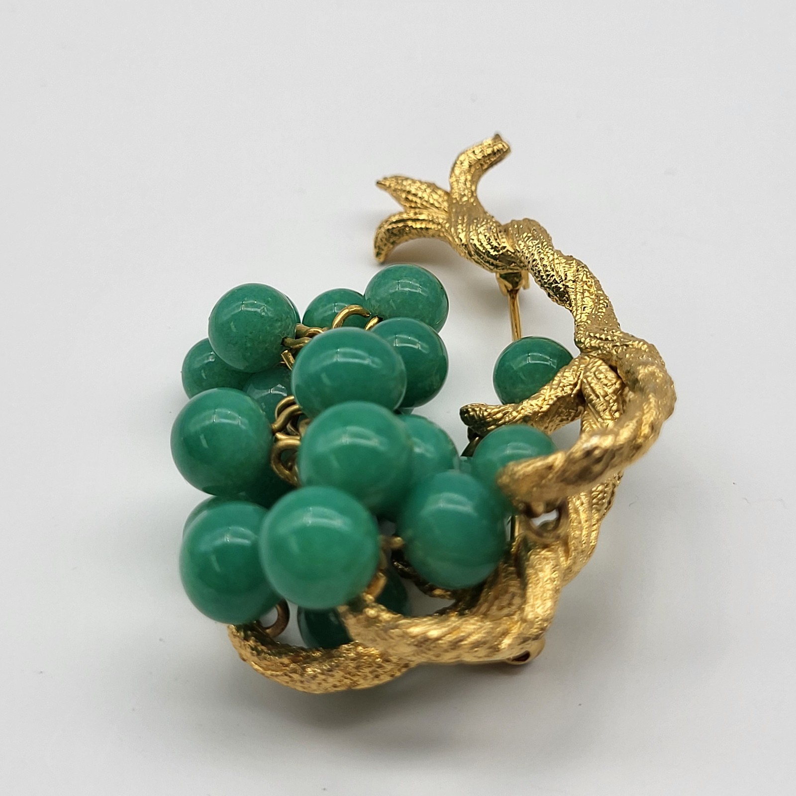 Incredible Bonsai Willow Brooch pin Jade Glass MCM Estate Jewelry Ivy