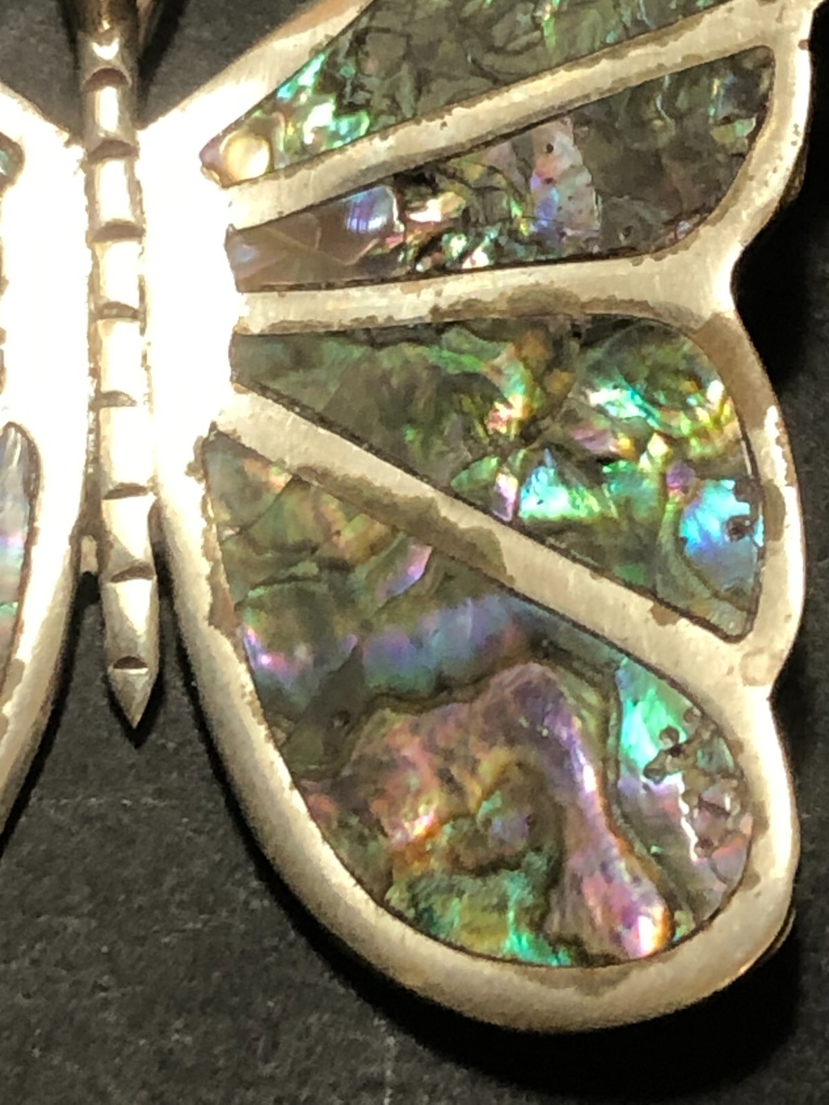 Vintage Abalone Shell Inlaid in Silver Butterfly Pin Brooch