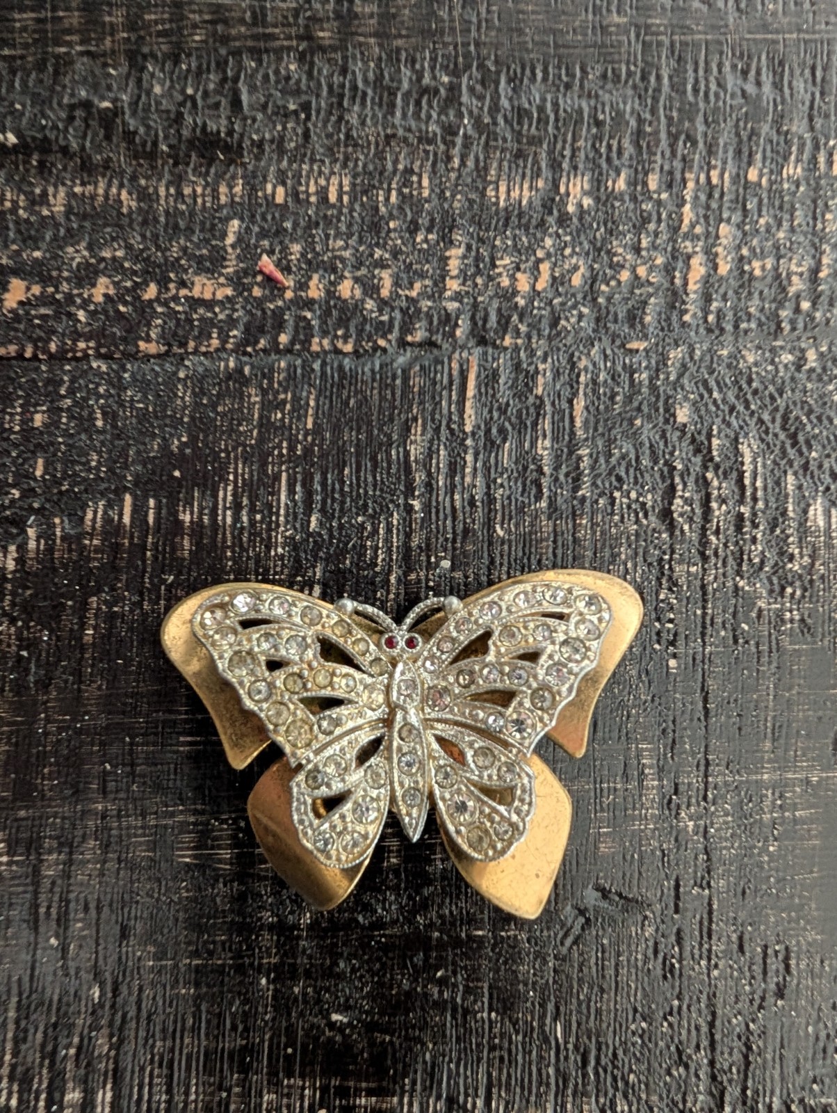 Unsigned Vintage Antique Art Deco Rhinestone Pave Butterfly Moth Layered Brooch