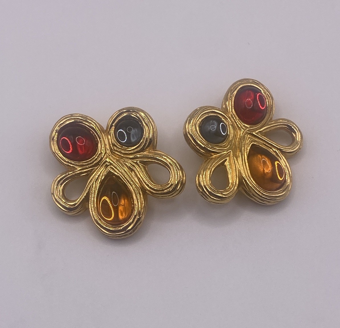 Givenchy Vintage Gripoix Clip Earrings Gold Tone