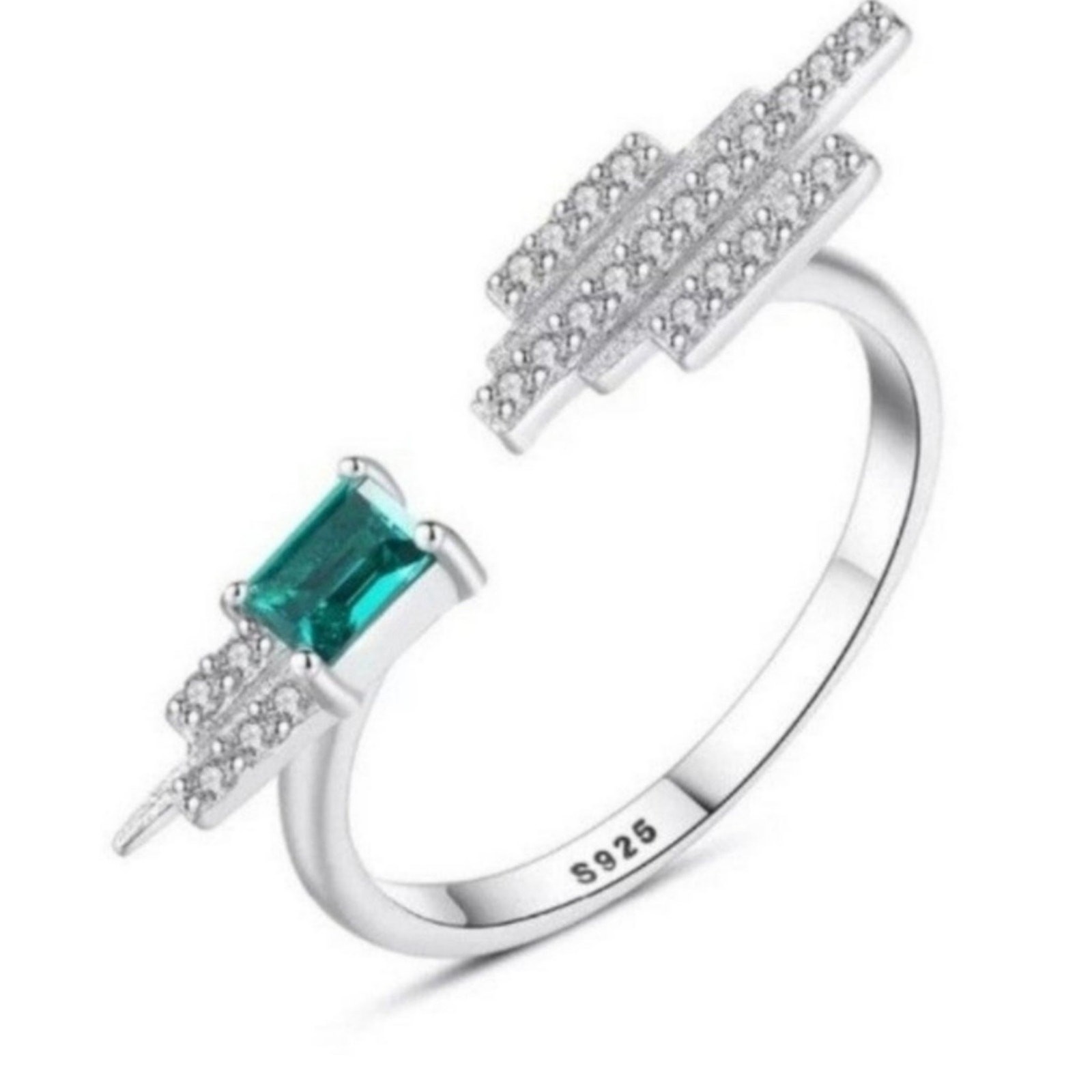 Gemstone Crystal Ring Emerald Cut Topaz Open Adjustable Cocktail Green OS NWT
