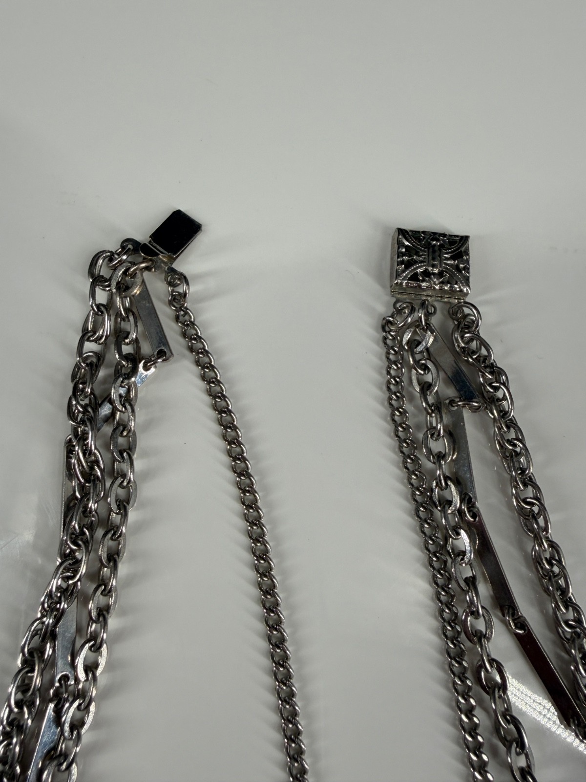 Vintage Silver Tone Layered Chain Statement Necklace Multi Strand MCM Retro