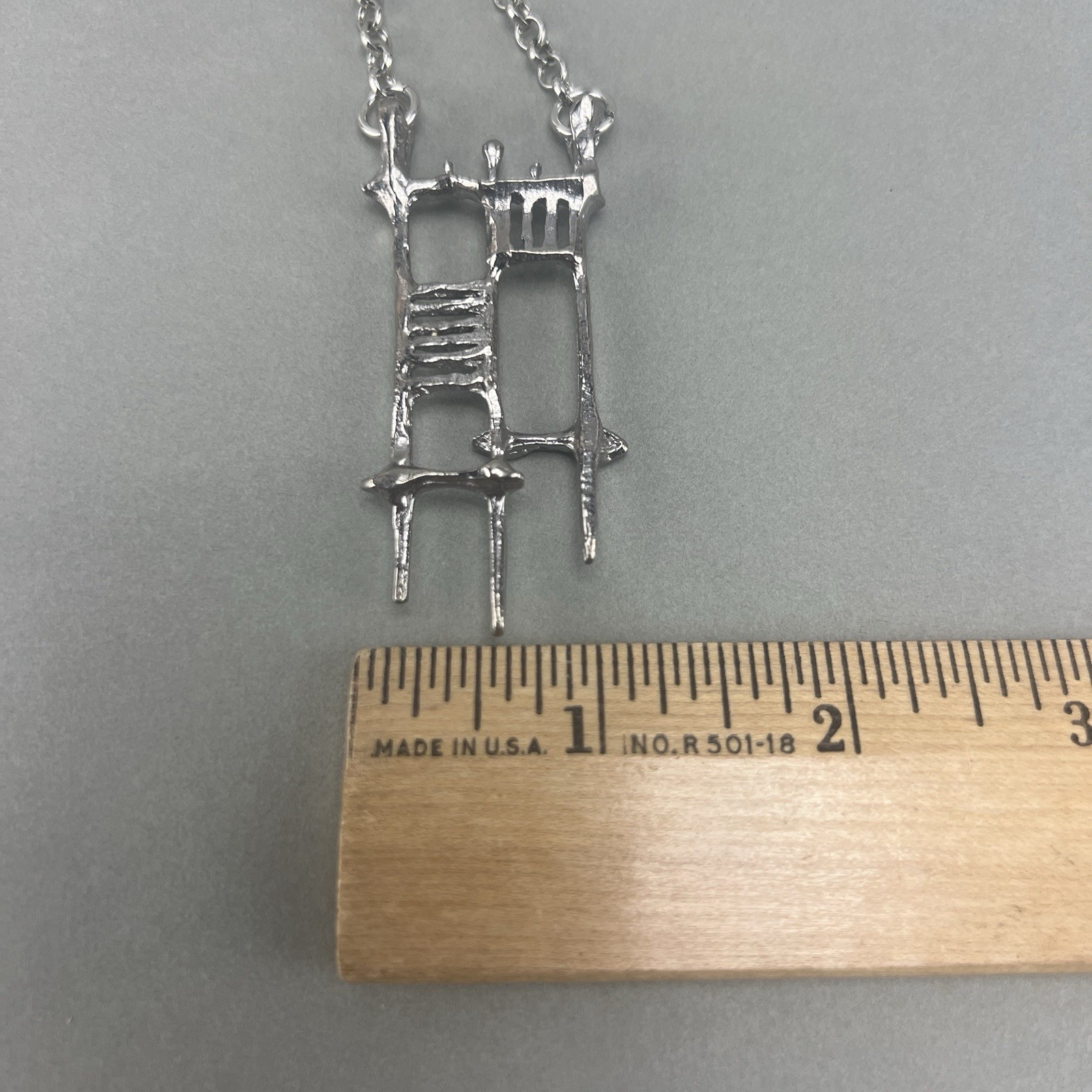 Vintage Silver Tone Abstract Design Necklace Geometric Modernist Style q3z