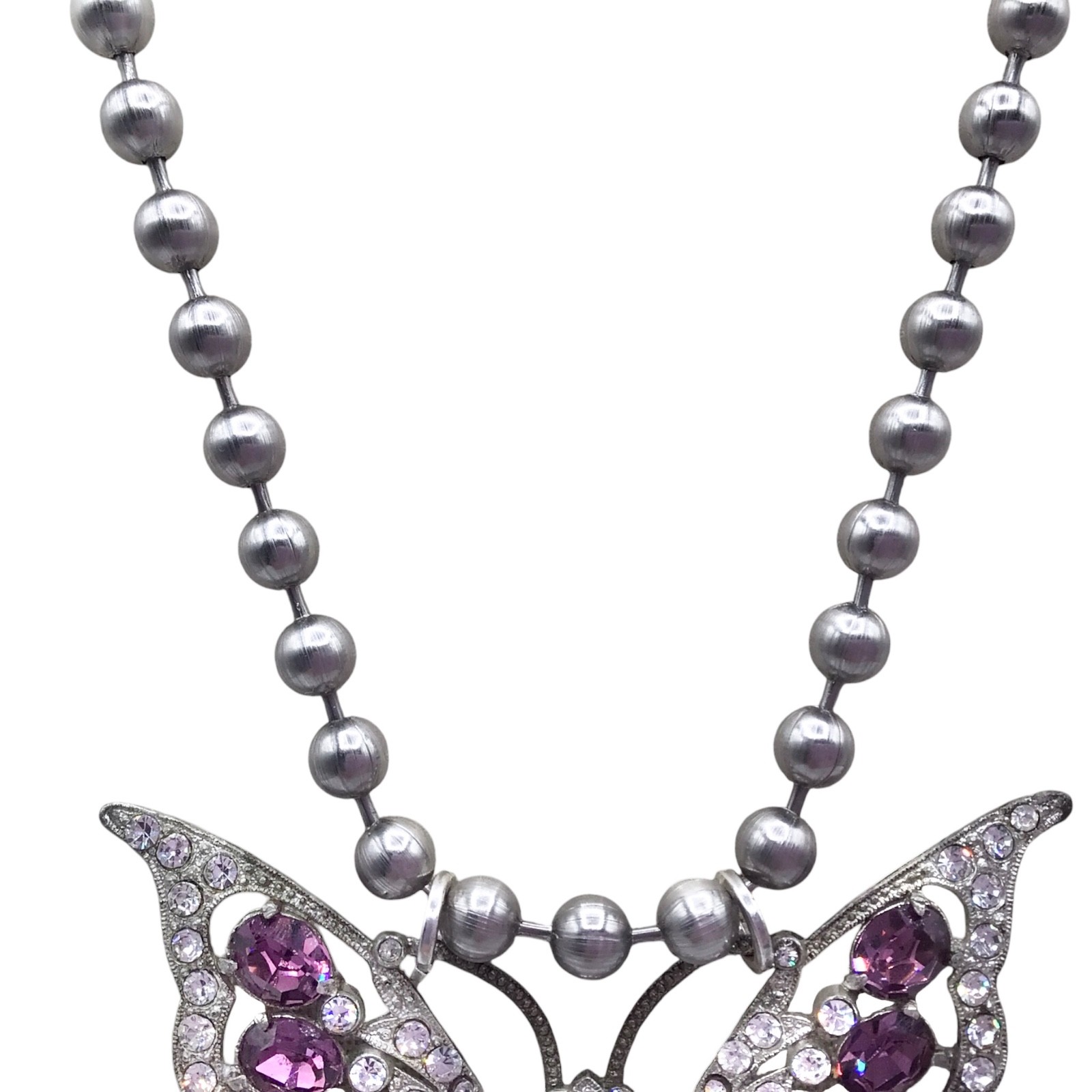 Vintage Art Deco Butterfly Pendant Necklace, Statement Assemblage 28″ Read