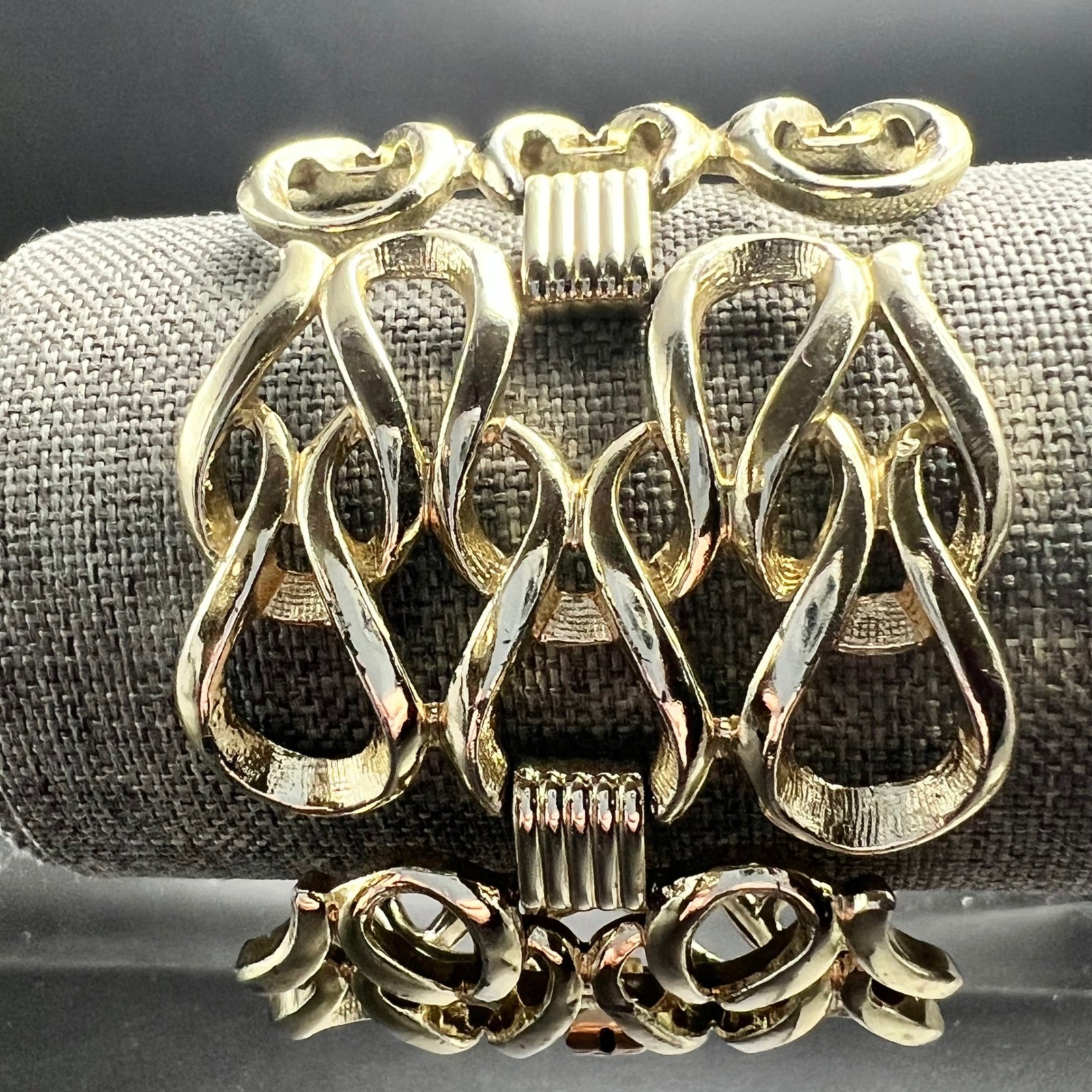1960s Sarah Coventry Gold Tone Wide Scroll Panel Bracelet, Signed Vintage