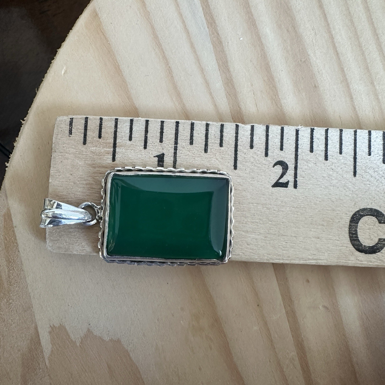 Vintage Artisan Pendant 1.5 Inch Green Transparent Gem Onyx 925 Sterling 6.7g