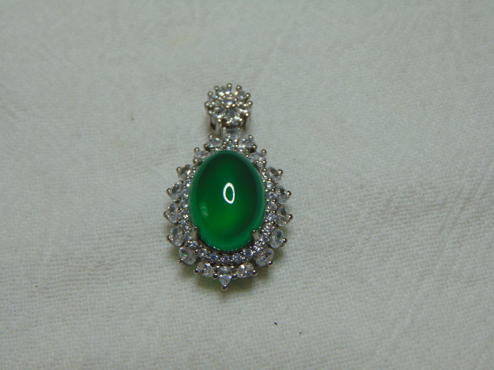 vintage faux emerald glass clear sparkling clear czs silver plated pendant