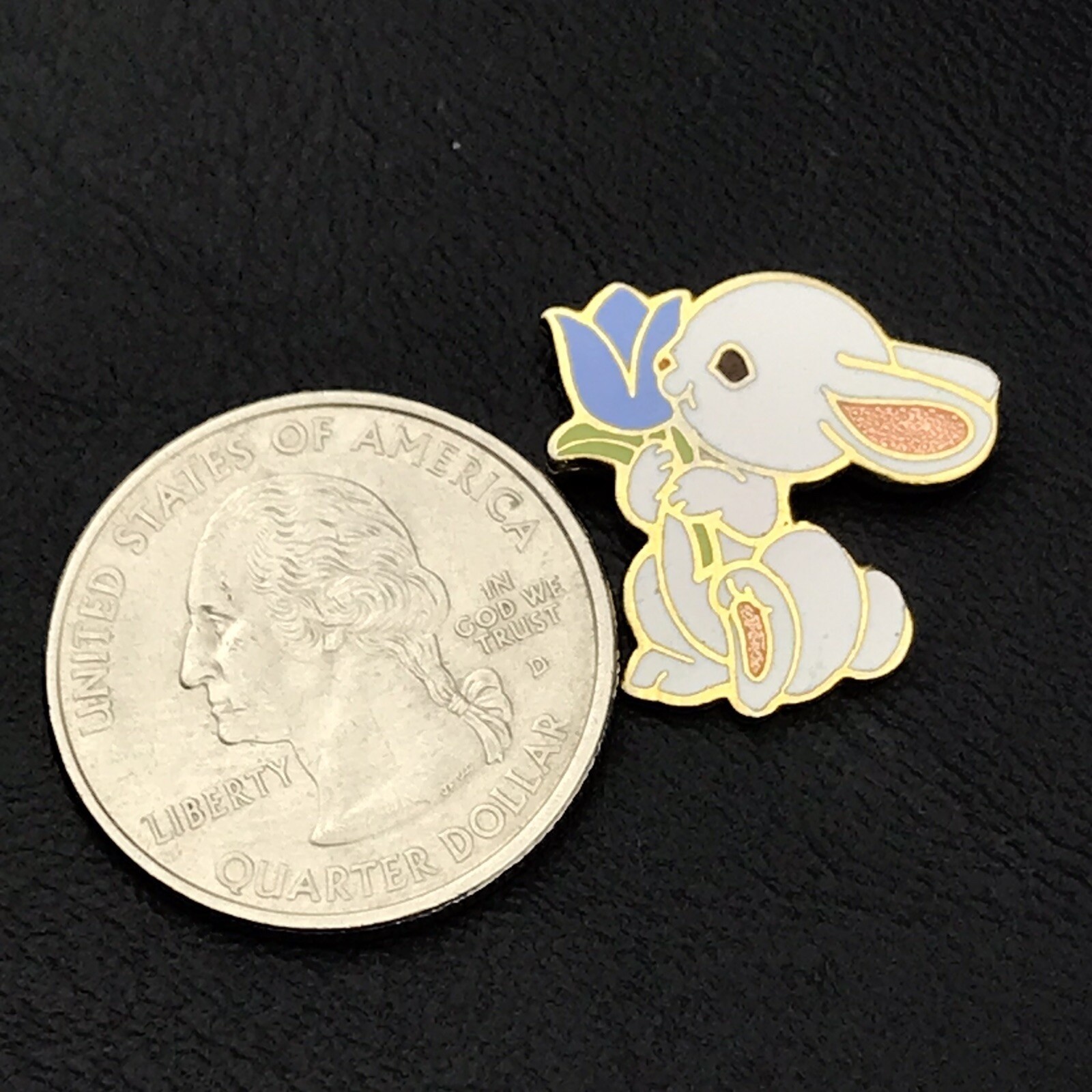 Hallmark Vintage 1983 Easter Enamel Pin White Rabbit Blue Flower Charm