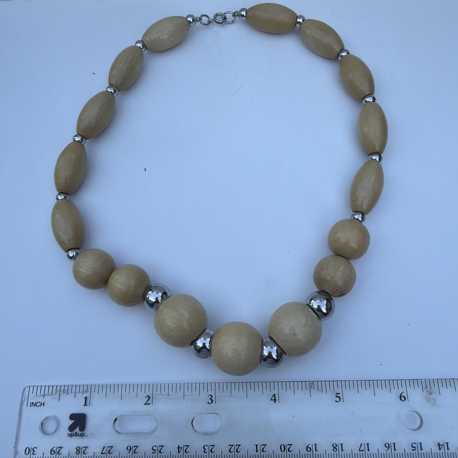 Vintage 90s Wood Bead Chunky Statement Necklace Boho Retro Women’s Jewelry