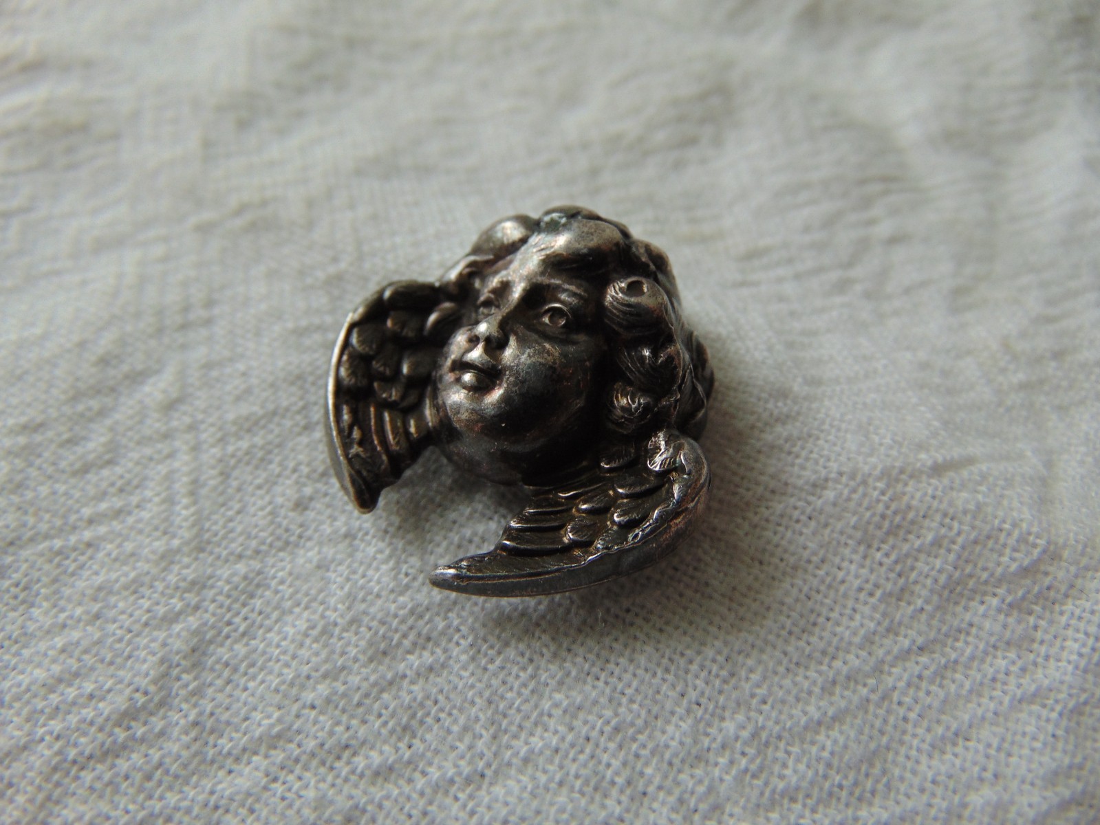 vtg oxidized silver Angel Face brooch
