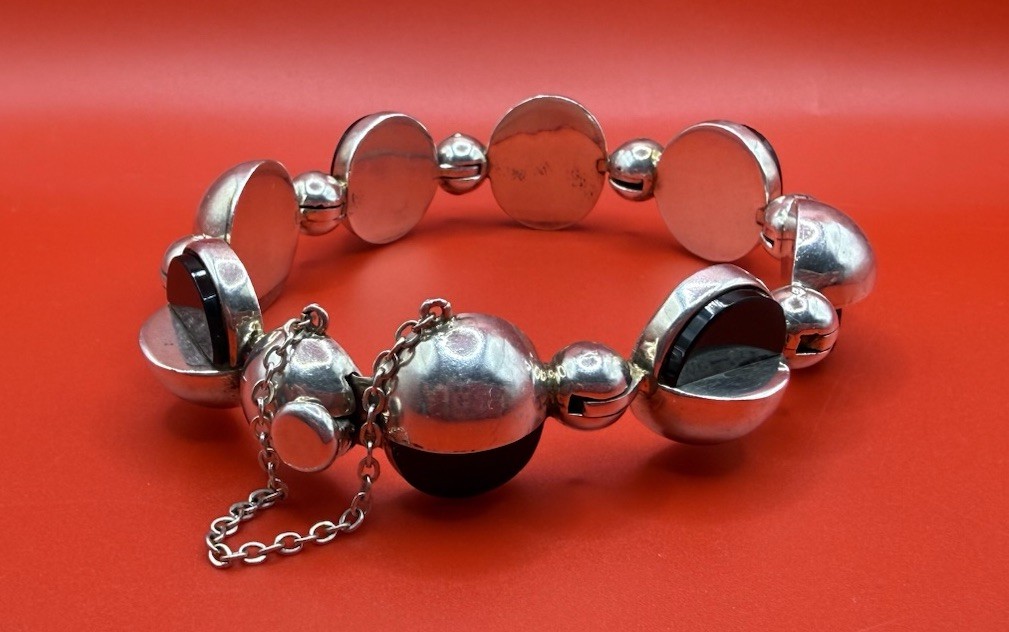 Antonio Pineda 970 Silver Black Onyx Modernist Bracelet Taxco – Eagle 21 – 74.8g
