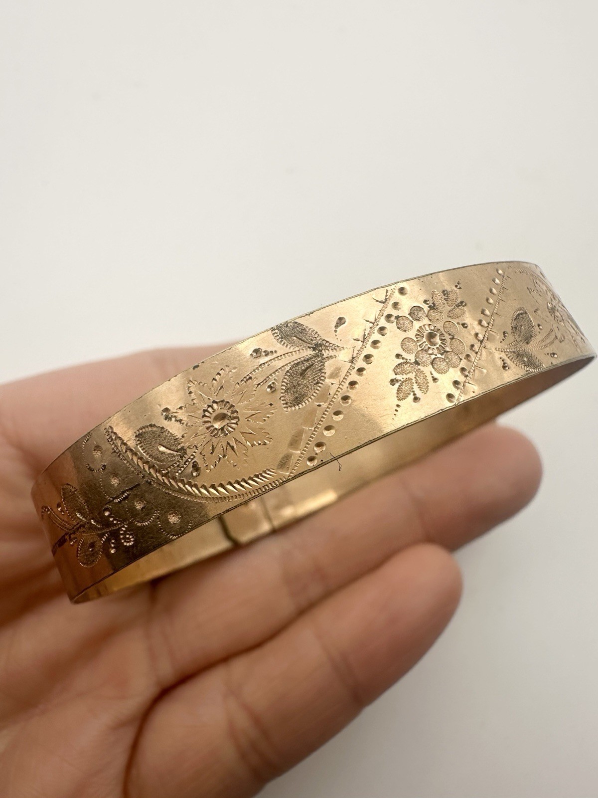 Antique Victorian Engraved Floral Adjustable Bangle Bracelet 6.5”