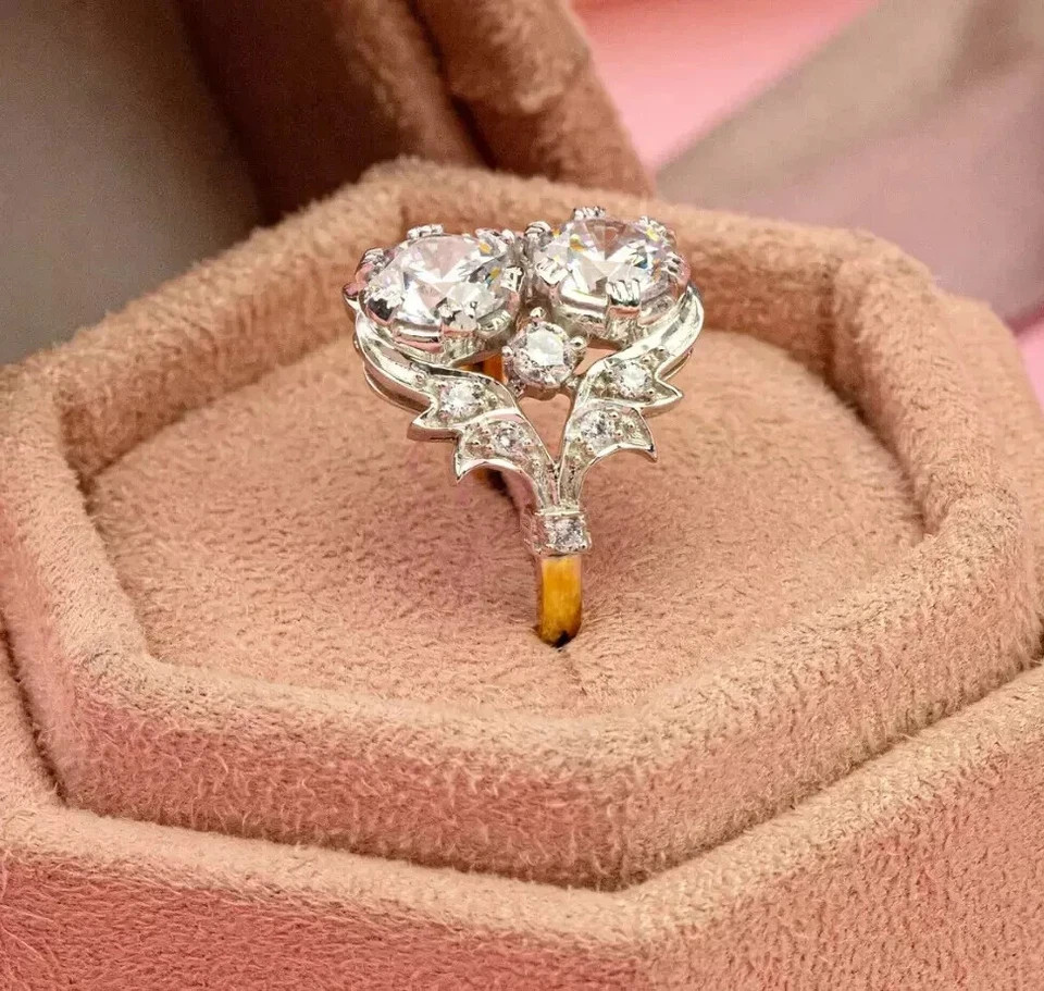 3Ct Art Deco Vintage Style Lab Created Diamond Engagement 14K Gold Finish Ring