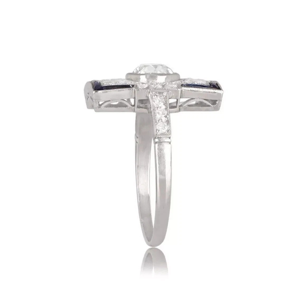 Art Deco Style Lab Created Diamond Cocktail Wedding 14K White Gold Finish Ring
