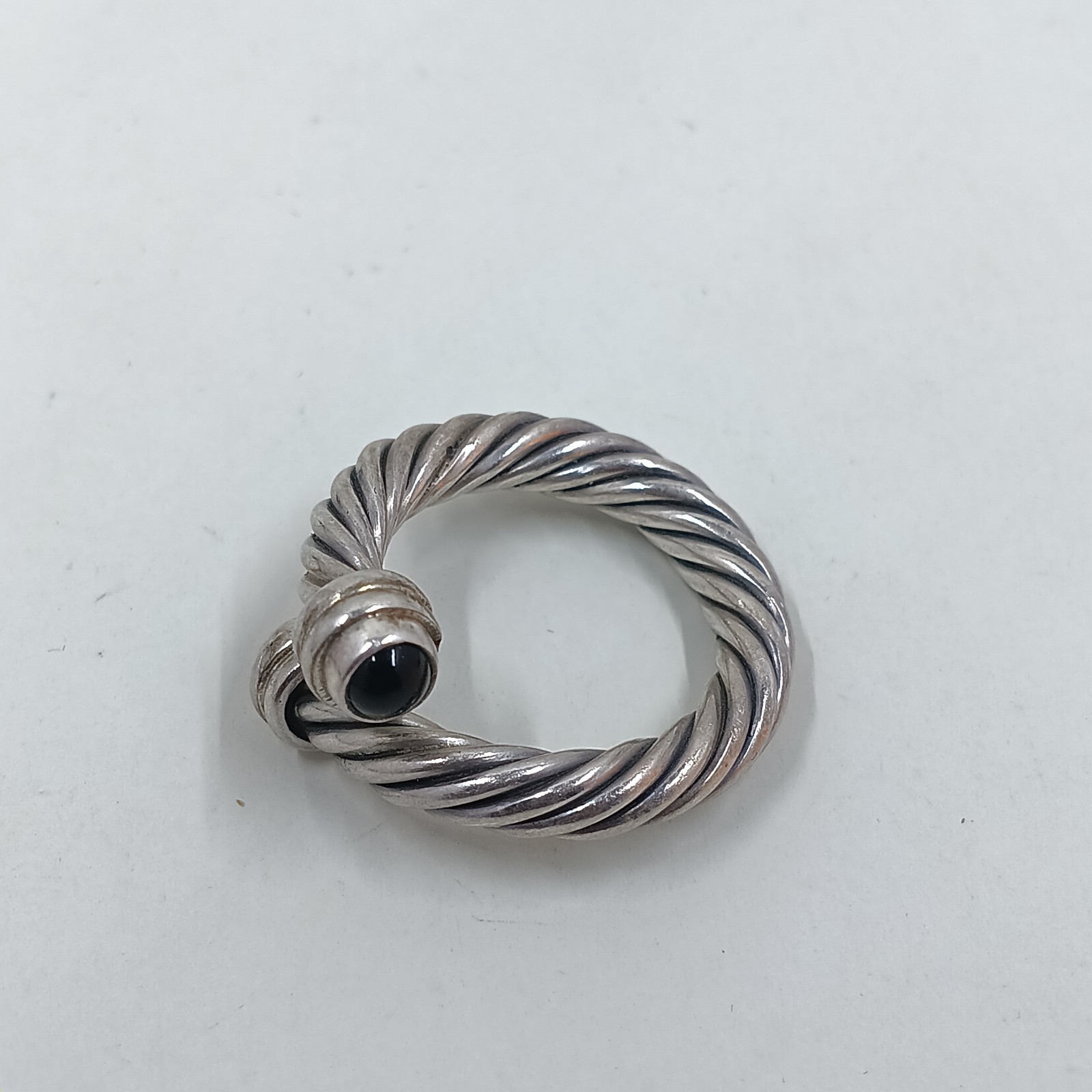 Vtg Sterling Silver Twisted Cable Wrap Ring Black Onyx Style Open Bypass…