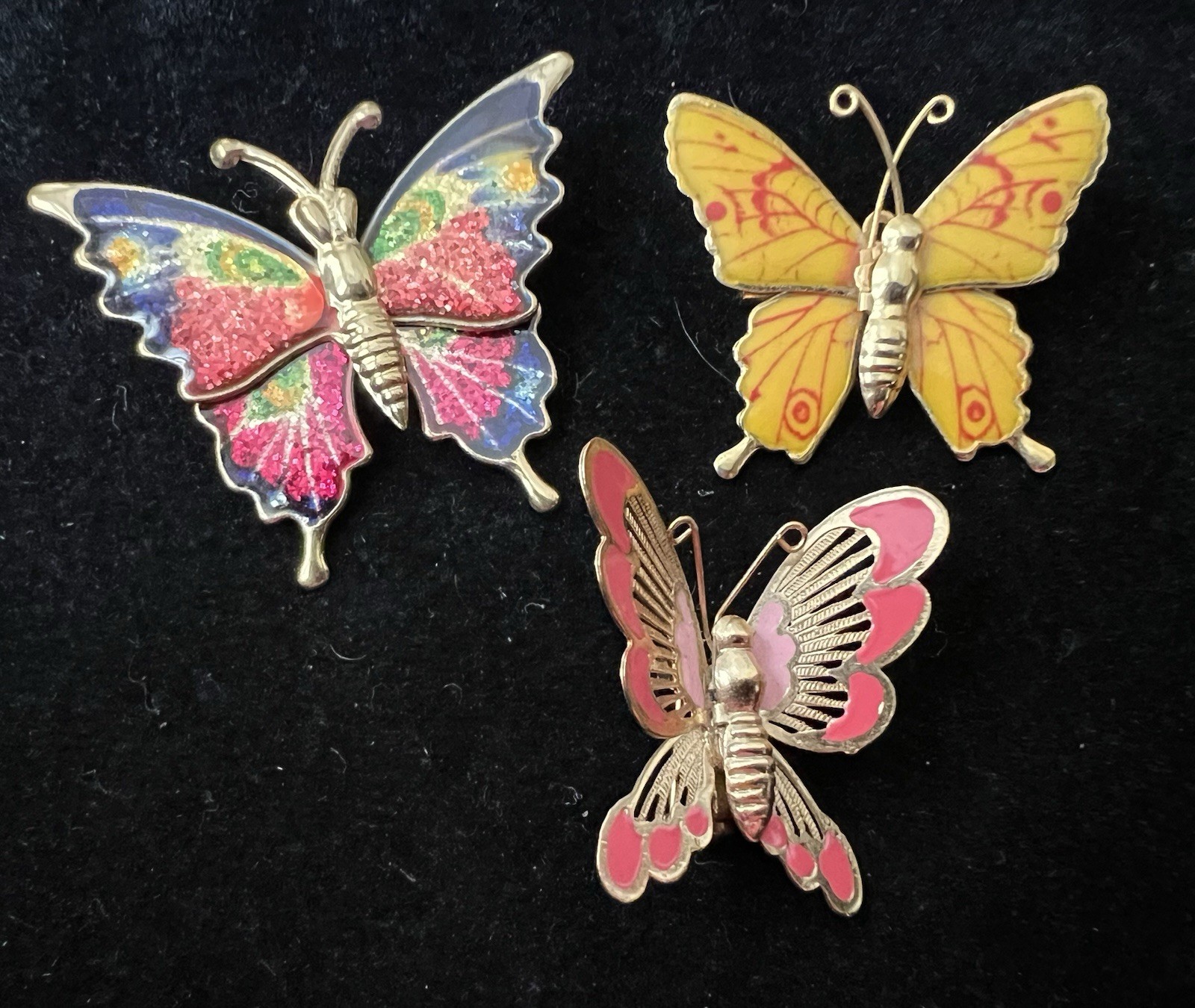 Lot 65 Vtg BUTTERFLY BROOCH Rhinestone Enamel 925 800 Silver GF Monet Trifari
