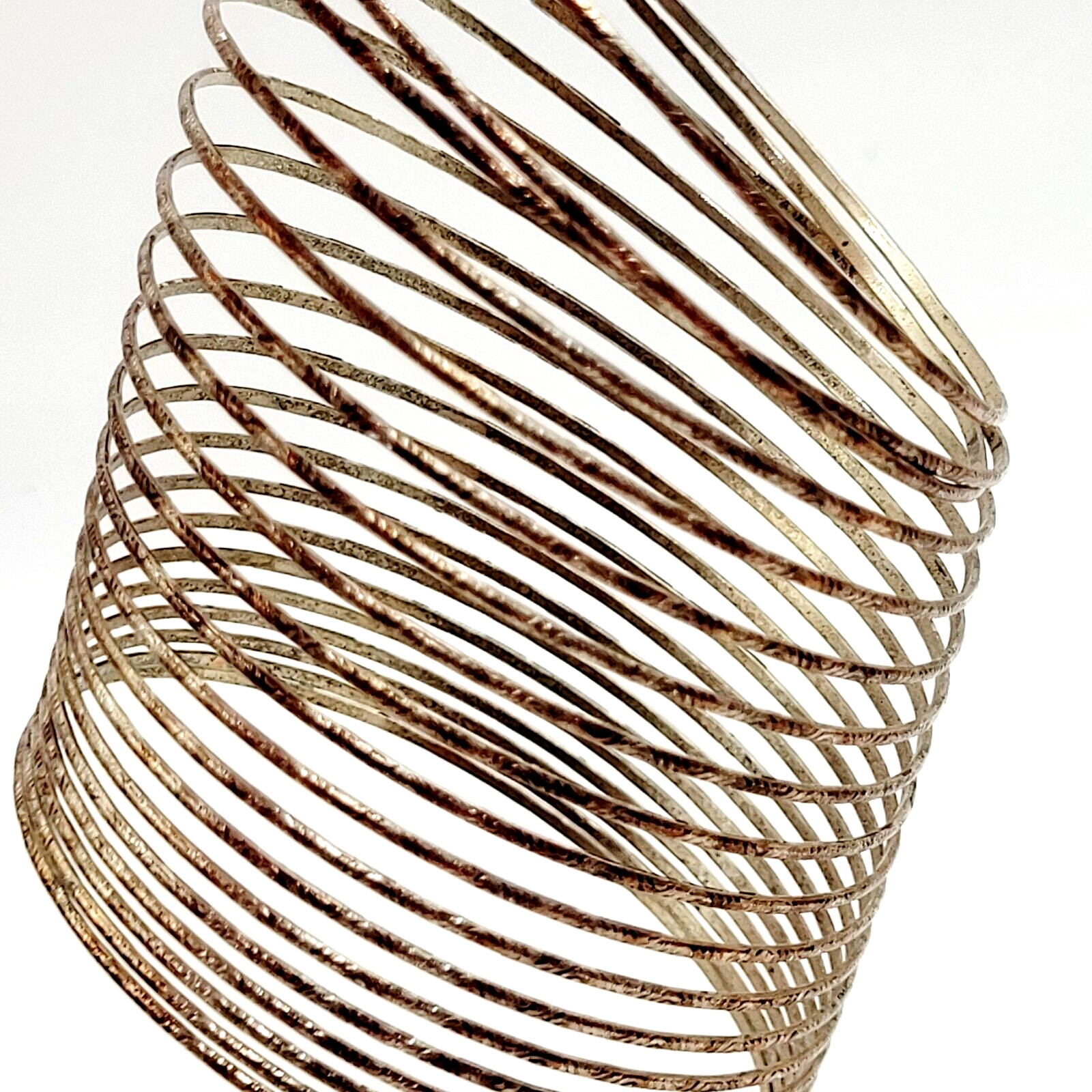 Slinky Wide Wrap Thin Wire Bangle Coppery Gold Tone Metal Vintage Bracelet