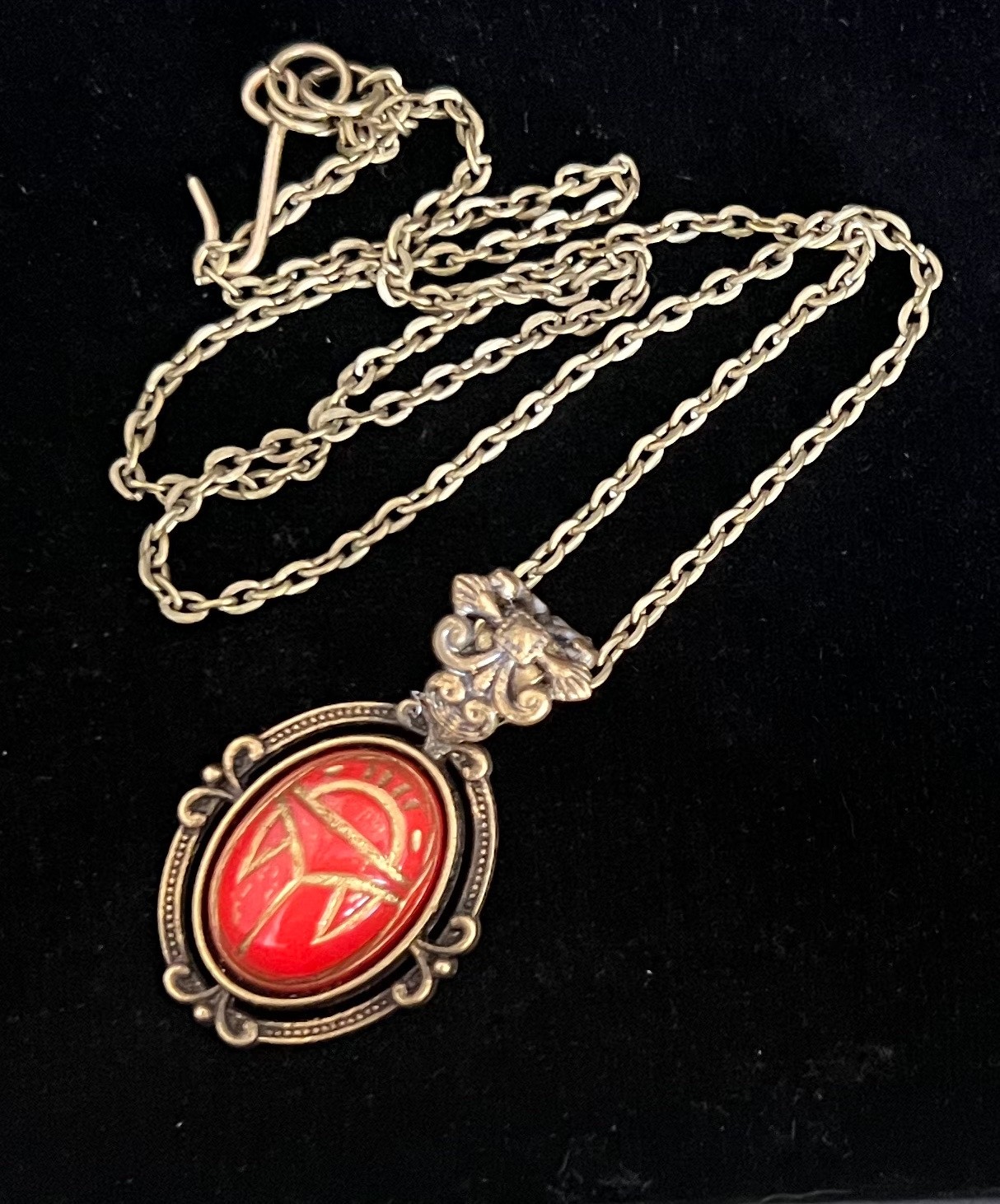 Vintage Scarab Necklace Egyptian Revival Pendant Antique Celluloid Beetle