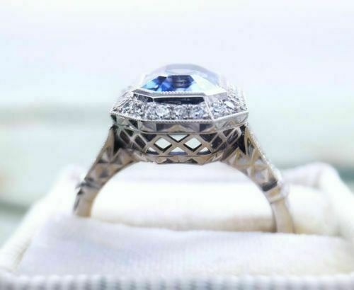 Art Deco Antique 3.40 Ct Blue Sapphire Vintage Wedding Ring 925 Sterling Silver